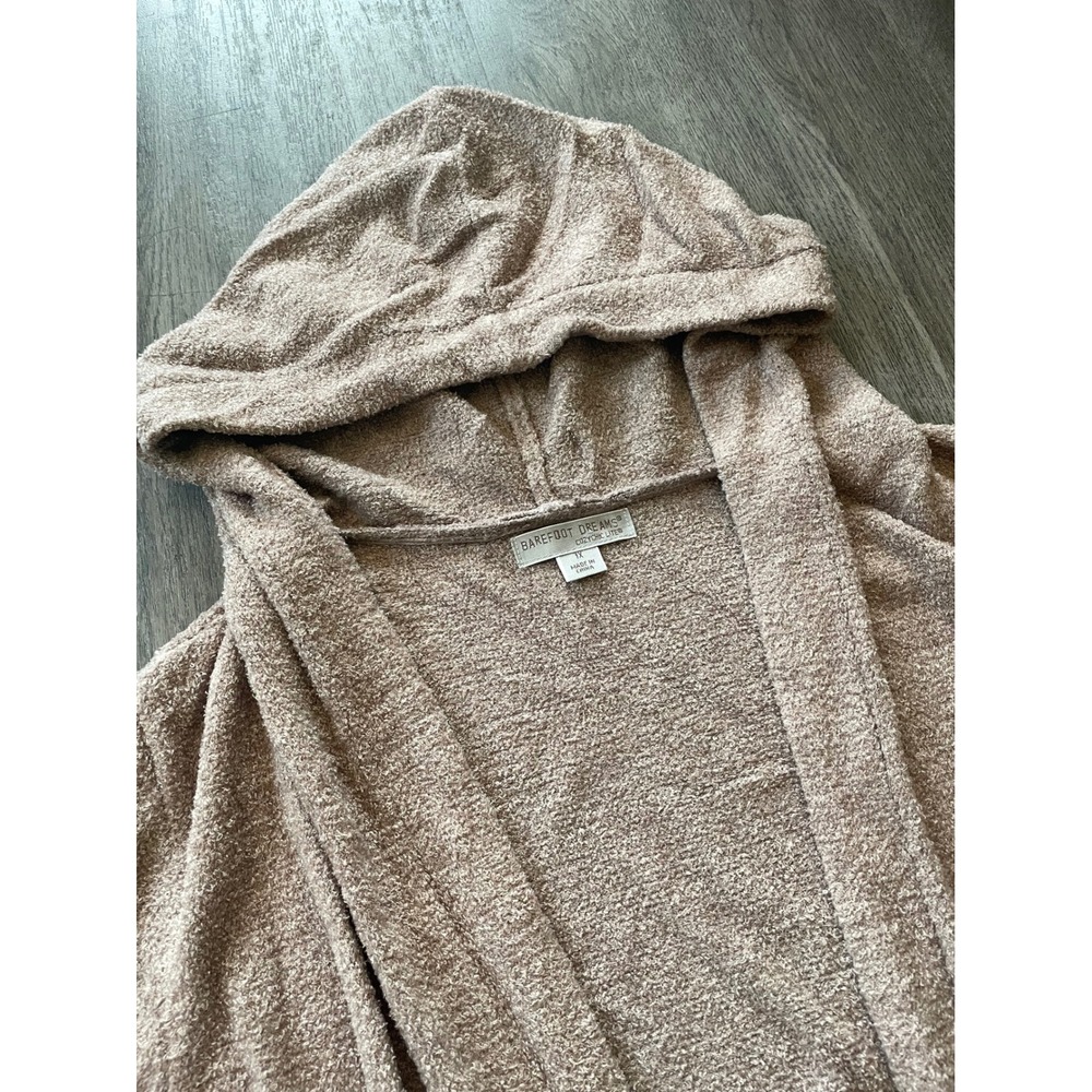 Barefoot Dreams CozyChic Lite Hooded Cardigan Tan Open Front Wrap Style 905 1X - Picture 2 of 4